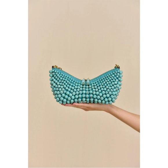Cult Gaia Mercier Mini Shoulder Bag in Ibiza Turquoise Beaded $898 NEW In Box - Picture 4 of 9